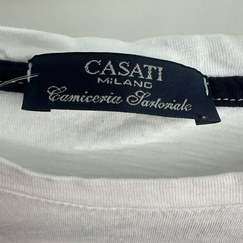 Casati Milano Classic White Crewneck T-Shirt Italian Designer Tee Size M - Picture 5 of 5